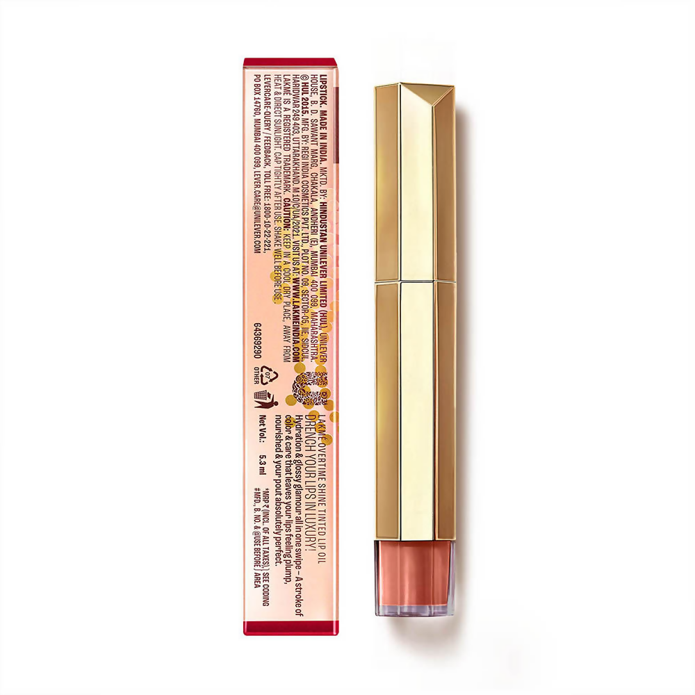 Lakme 9to5 Overtime Shine Tinted Lip Oil - Everyday Nude | Grocsy