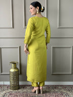 Lemon Viscose chanderi Stitched Suit With Dupatta - Tanisha | Grocsy