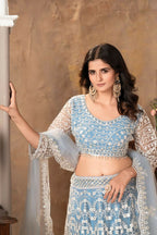 Eilara Praiseworthy Sky Blue Embroidered Lehenga Choli | Grocsy