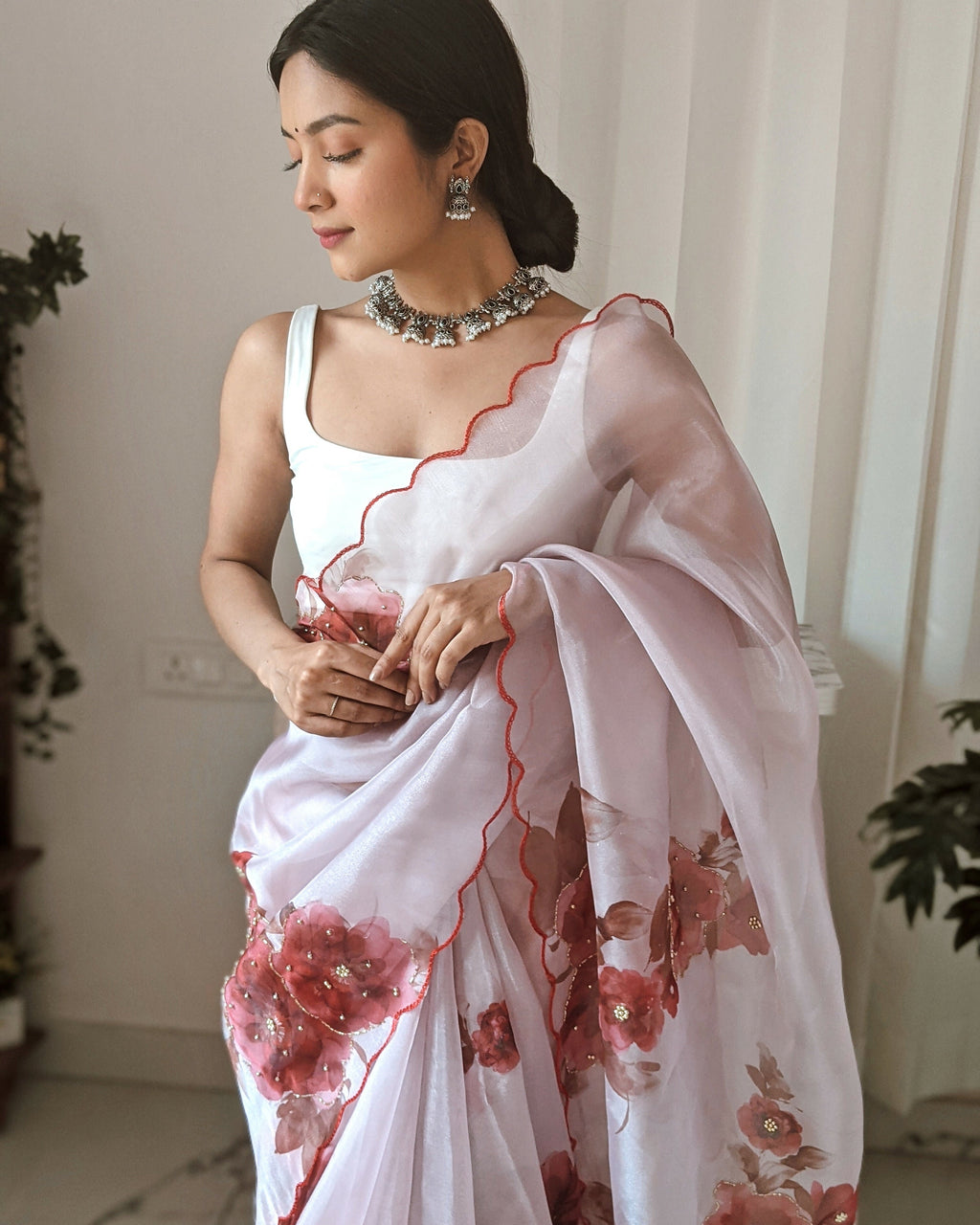 Vamsee Pinki Khatali Pink Organza Saree | Grocsy