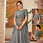Grey Fancy Velvet Thread, Cord And Sequins Embroidery Semi-Stitched Lehenga Saree - Mohmanthan Dezzy | Grocsy