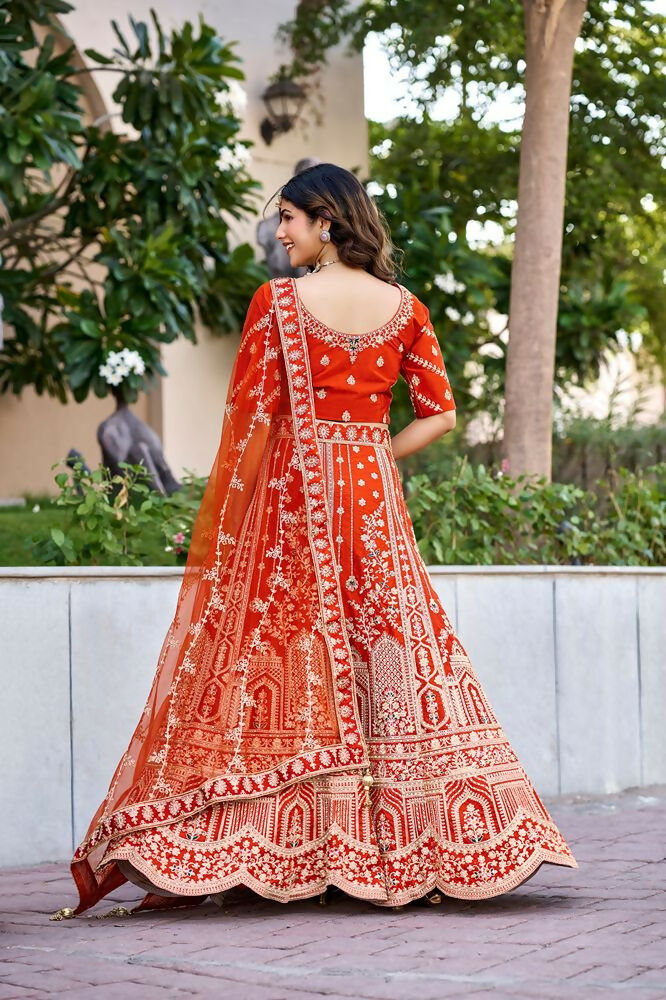 Lehenga Mart Orange Designer Wedding Wear Lehenga Choli | Grocsy