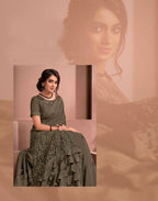 Brown Colored Crepe Embroidered Saree With Unstitched Blouse - Norita Raissa | Grocsy