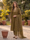 Teeya Creation Mehendi Green Embroidered Kurta Pant Set With Dupatta | Grocsy