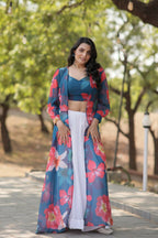Vastranavya Latest Fancy Party Wear Lehenga Choli With Shrug - Blue | Grocsy