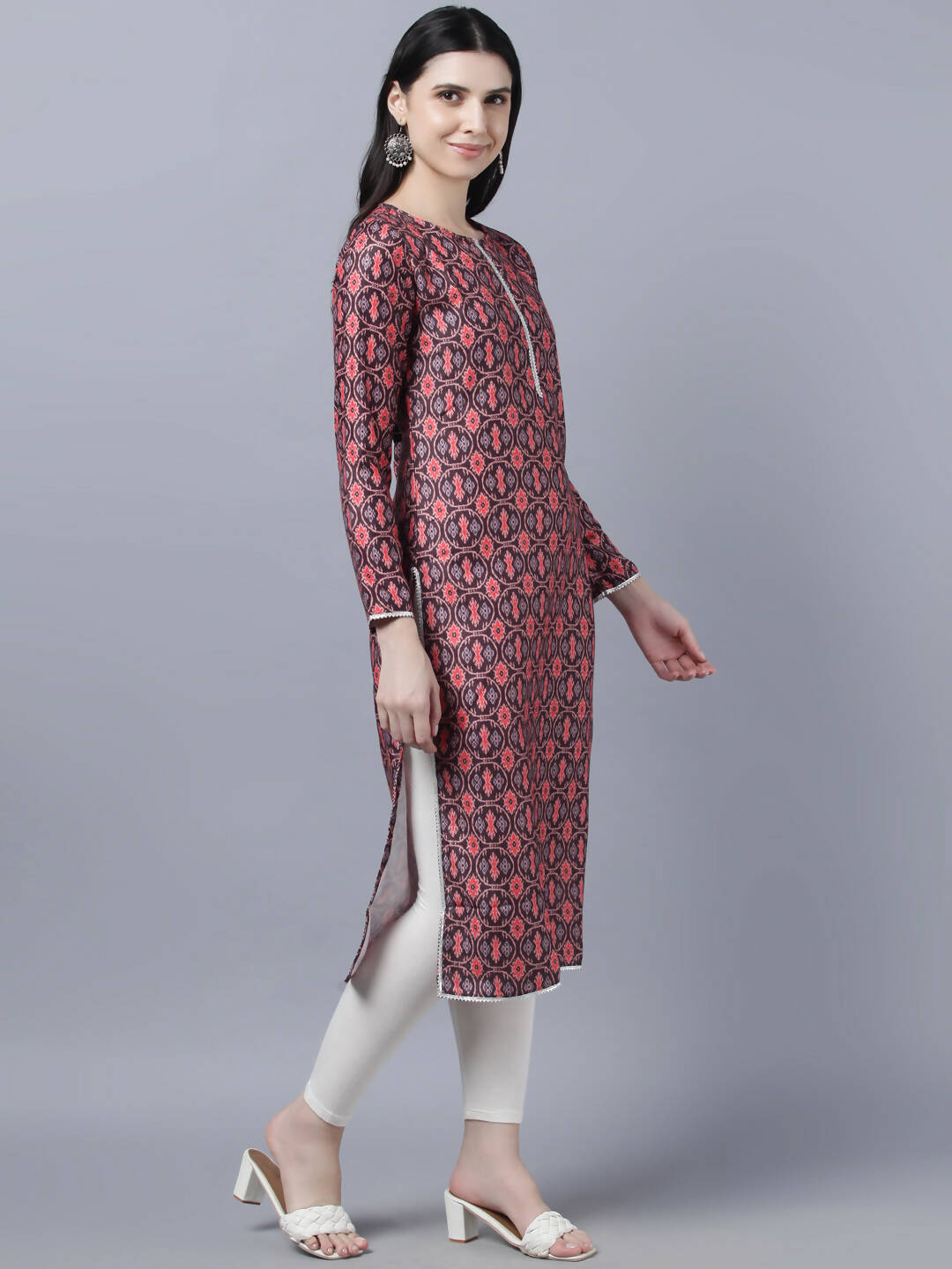 Myshka Women Burgundy Pink Ethnic Motifs Printed Kurta | Grocsy