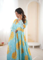 Teeya Creation Multi Color Soft Organza Silk Digital Print Party Wear Gown | Grocsy