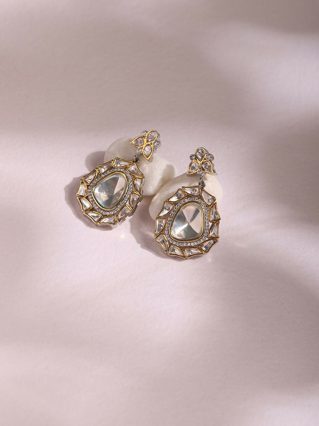 Silver Tone Moissanite Stone Earrings- Ruby Raang