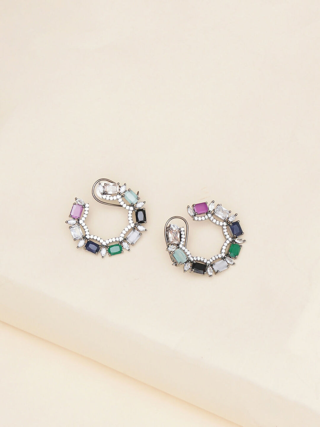 Multi Silver Stud Earrings- Ruby Raang | Grocsy