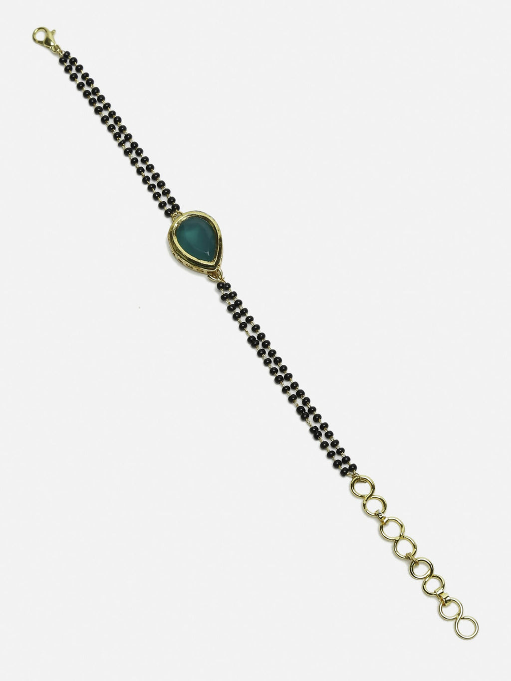 Women's Black Gold-Toned Gold-Polished Kundan Studded Charm Mangalsutra Bracelet - Ruby Raang | Grocsy