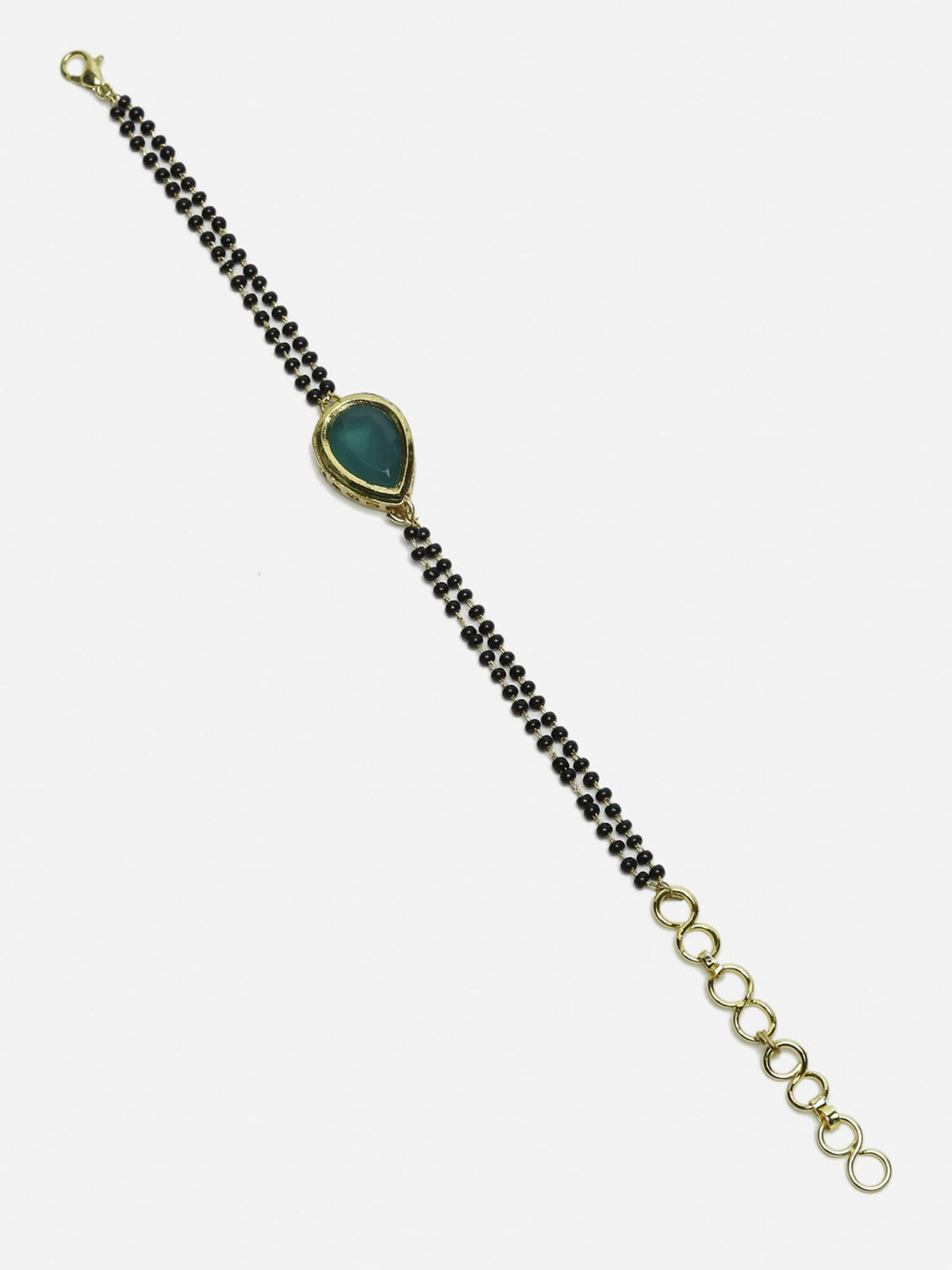 Women's Black Gold-Toned Gold-Polished Kundan Studded Charm Mangalsutra Bracelet - Ruby Raang | Grocsy