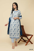 Designer Stylish White Keri cotton Stitched Suit With Dupatta - Tanisha | Grocsy