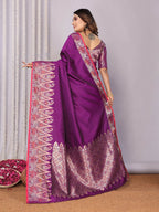 Joban Fashion Banarasi Purple Jacquard Woven Soft Silk Saree | Grocsy