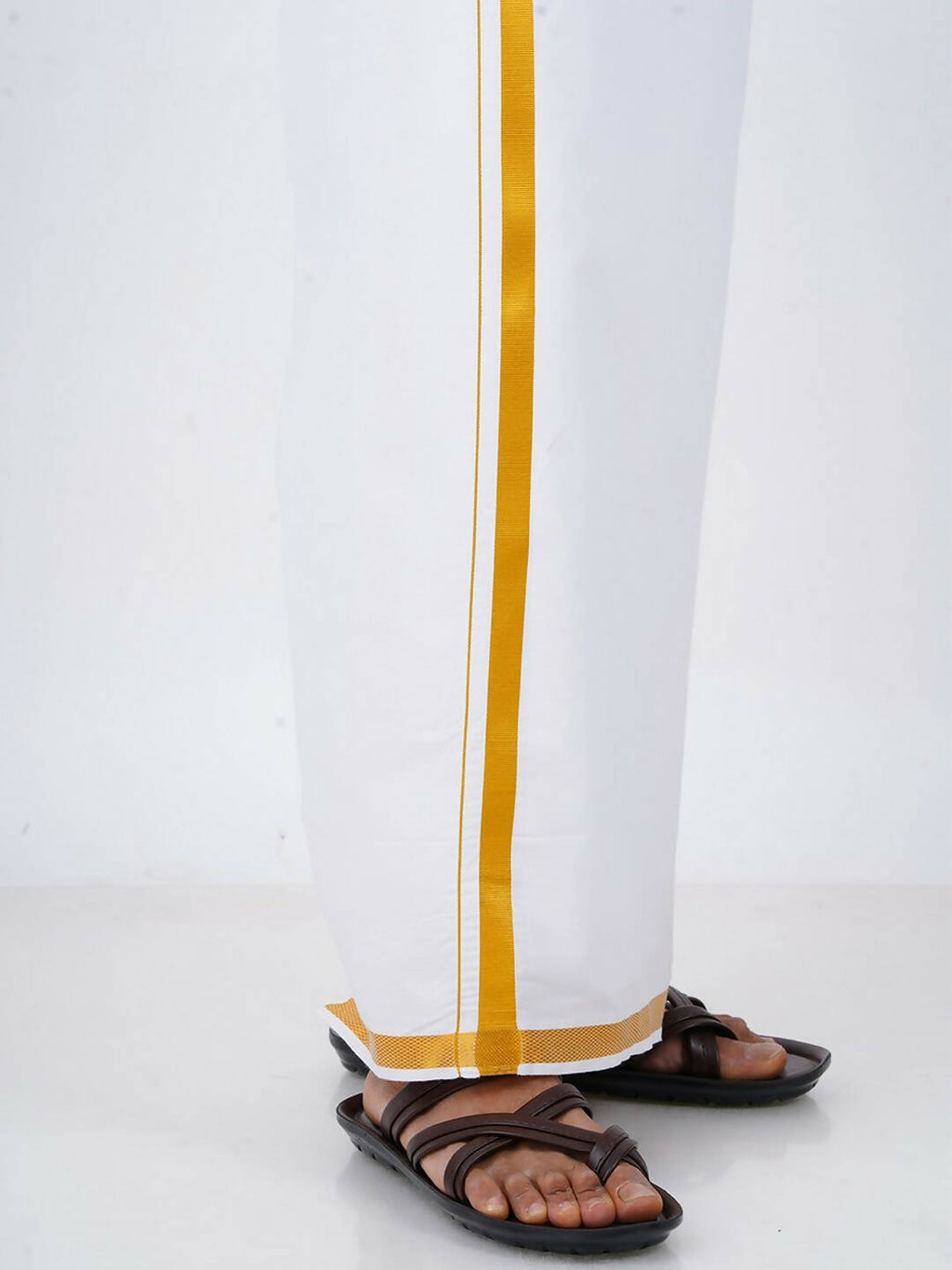 Ramraj Cotton Mens Pure Cotton 1/2 Inch Gold Jari Dhoti - White | Grocsy