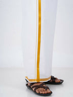 Ramraj Cotton Mens Pure Cotton 1/2 Inch Gold Jari Dhoti - White | Grocsy