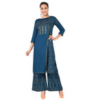 Aniyah Rayon Block Print Front Slit Straight Kurta In Blue Color (AN-167K) | Grocsy