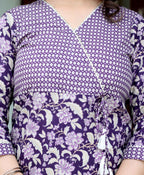 Miravan Women's Floral Block Printed Purple Angrakha Kurta With Floral Palazzo | Grocsy