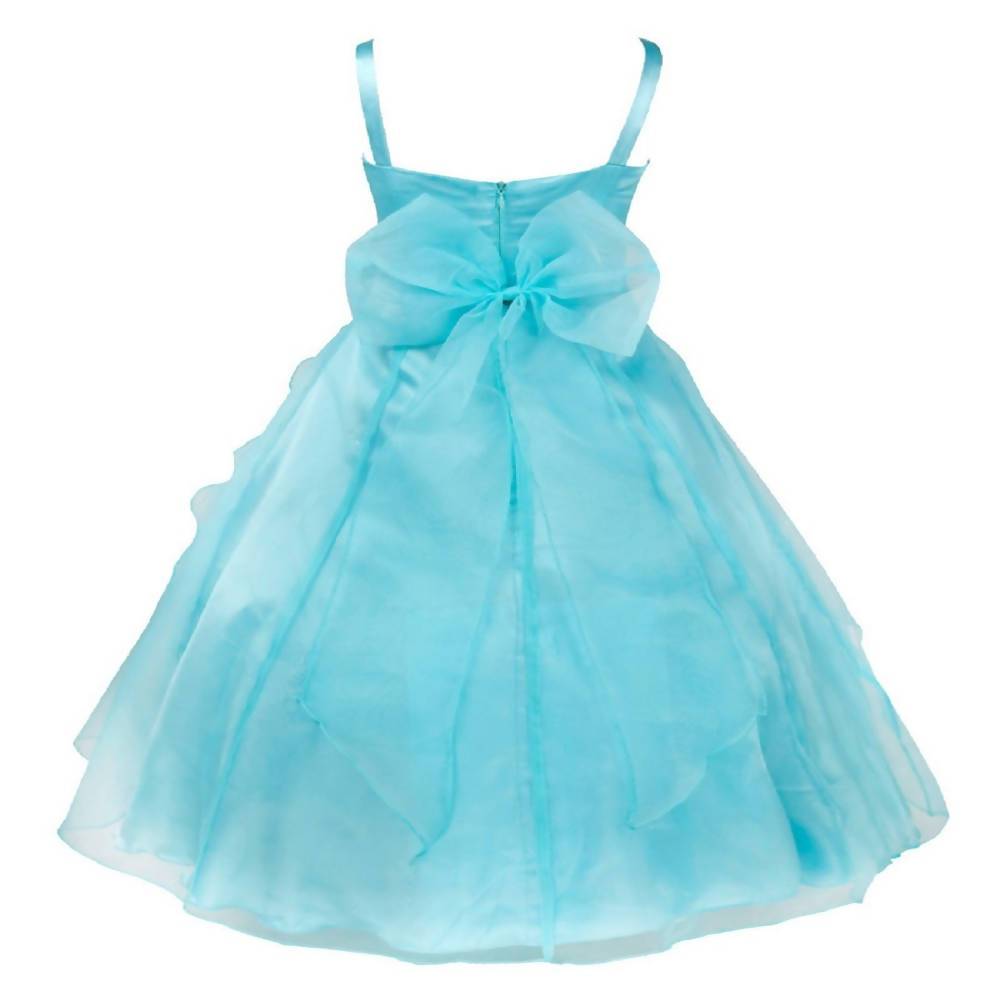 Asmaani Baby Girl's Sky Blue Colour Satin A-Line Knee Length Dress (AS-DRESS-22090) | Grocsy