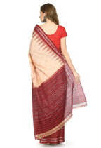 Vamika Sambalpuri Ikat Cotton Scot Dali Tasrite & Maroon Saree | Grocsy