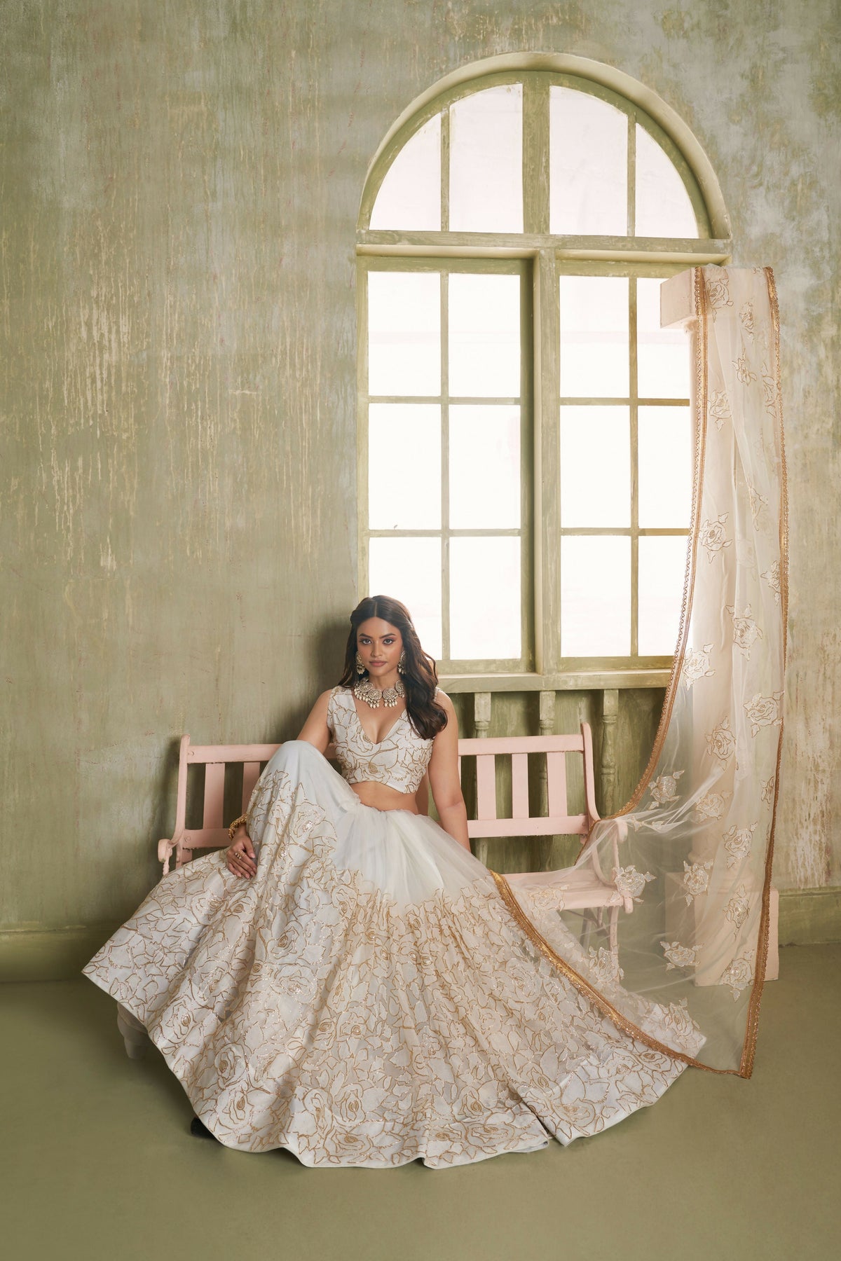 Eilara Off White Net Embroidered, Sequins And Thread Work A - Line Lehenga Choli For Engagement | Grocsy