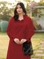 Nikhaar Maroon Embroidered Art Silk Stitched Straight Cut Kurta Palazzo Dupatta Readymade Suit | Grocsy