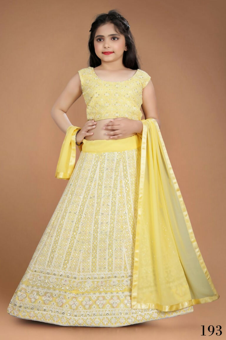 Wedding Designer Yellow Heavy Fox Georgette Kidswear Lehenga - Aaradhna | Grocsy
