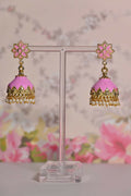 Pink Enamel Small Jhumki Earrings By House of Ree - Swadesiicart