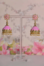 Pink Enamel Small Jhumki Earrings By House of Ree - Swadesiicart