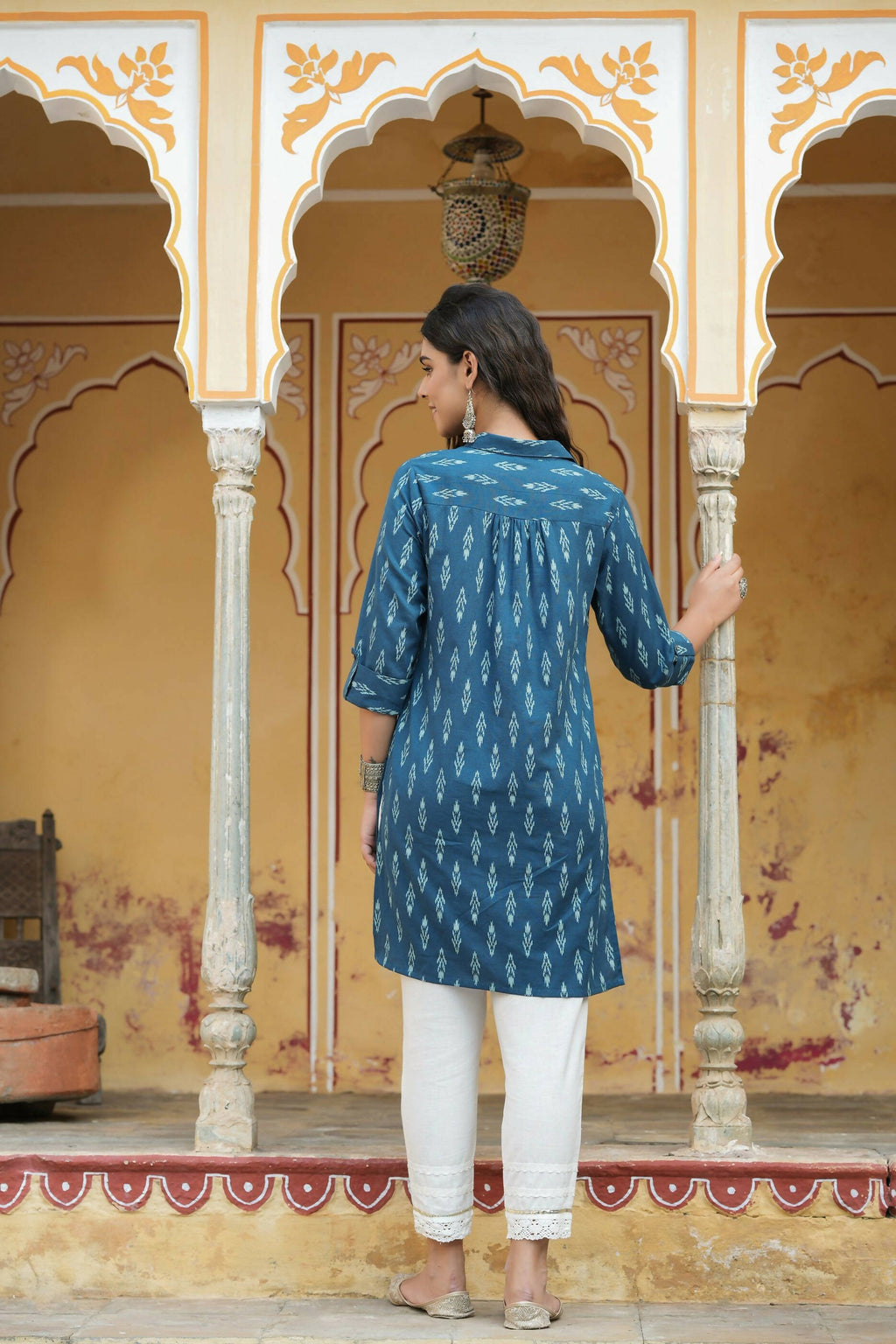 Juniper Women's Navy Cotton Flex Printed Straight Kurta | Grocsy