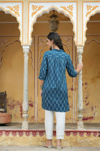 Juniper Women's Navy Cotton Flex Printed Straight Kurta | Grocsy
