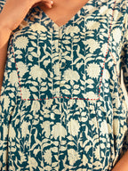 Janasya Teal Blue Cotton Floral Printed Casual Maternity Set | Grocsy