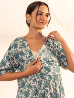 Janasya Beige Cotton Floral Printed Casual Maternity Set | Grocsy