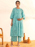 Janasya Sea Green Cotton Floral Printed Casual Maternity Set | Grocsy