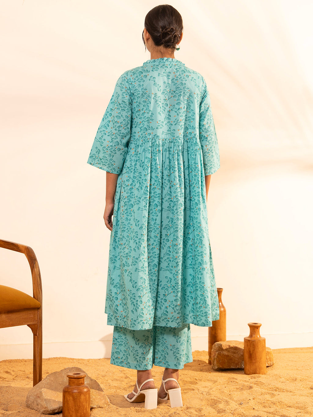 Janasya Sea Green Cotton Floral Printed Casual Maternity Set | Grocsy