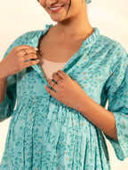 Janasya Sea Green Cotton Floral Printed Casual Maternity Set | Grocsy