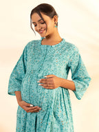 Janasya Sea Green Cotton Floral Printed Casual Maternity Set | Grocsy