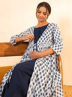 Janasya White Cotton Floral A-Line Dress | Grocsy