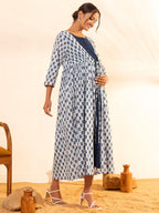 Janasya White Cotton Floral A-Line Dress | Grocsy