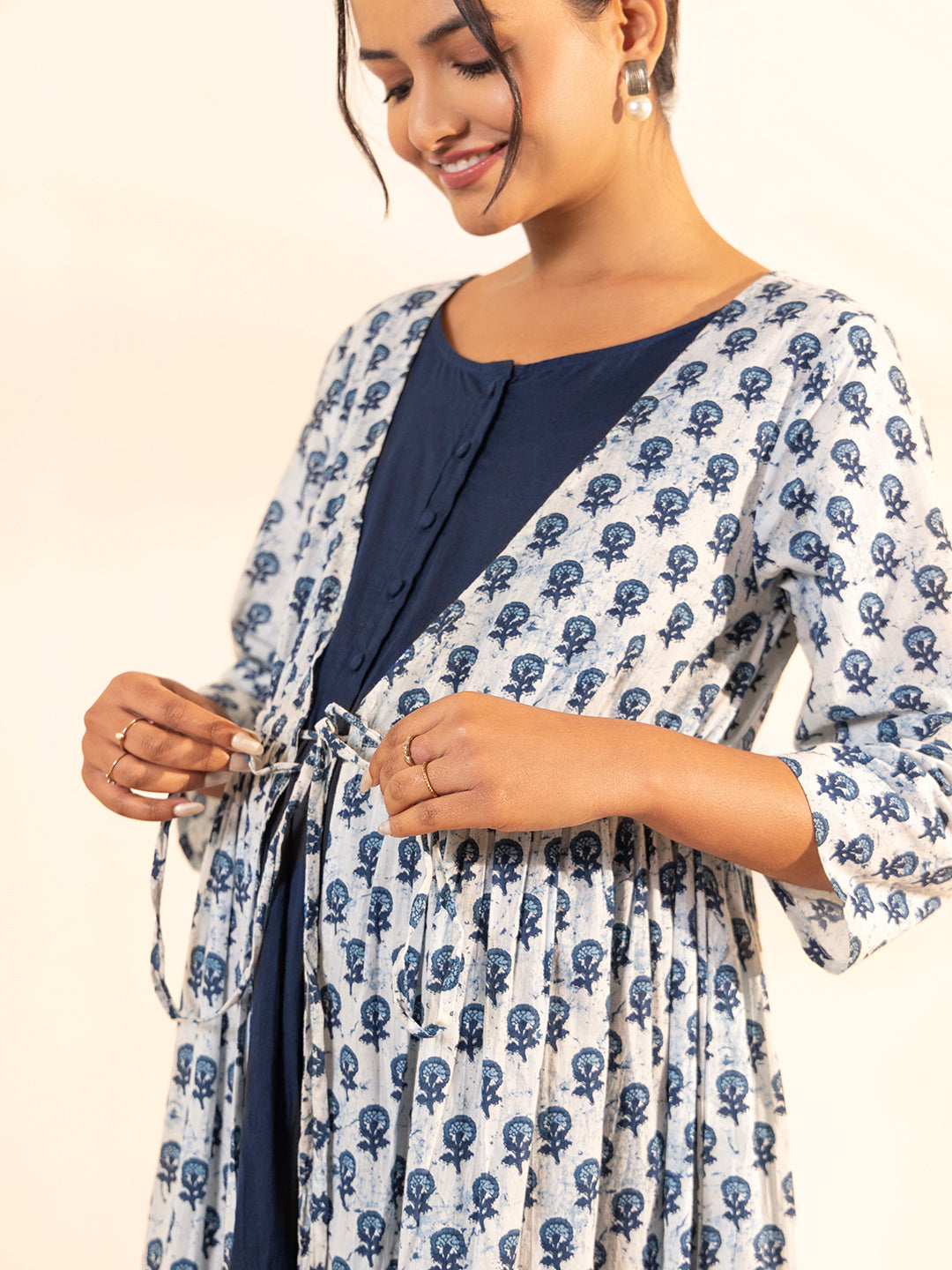 Janasya White Cotton Floral A-Line Dress | Grocsy