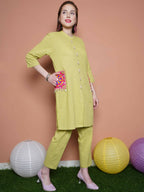 Women Republic Green Cotton Kurta Set With Embroidered Pockets | Grocsy