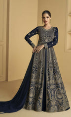 Vastranavya Navy Blue Georgette Embroidered Sequins Work Anarkali Style A Line Suits | Grocsy