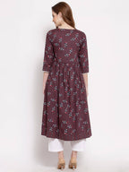 Myshka Women's Wine Cotton 3/4 Sleeve Round Neck Printed Casual Shrug | Grocsy