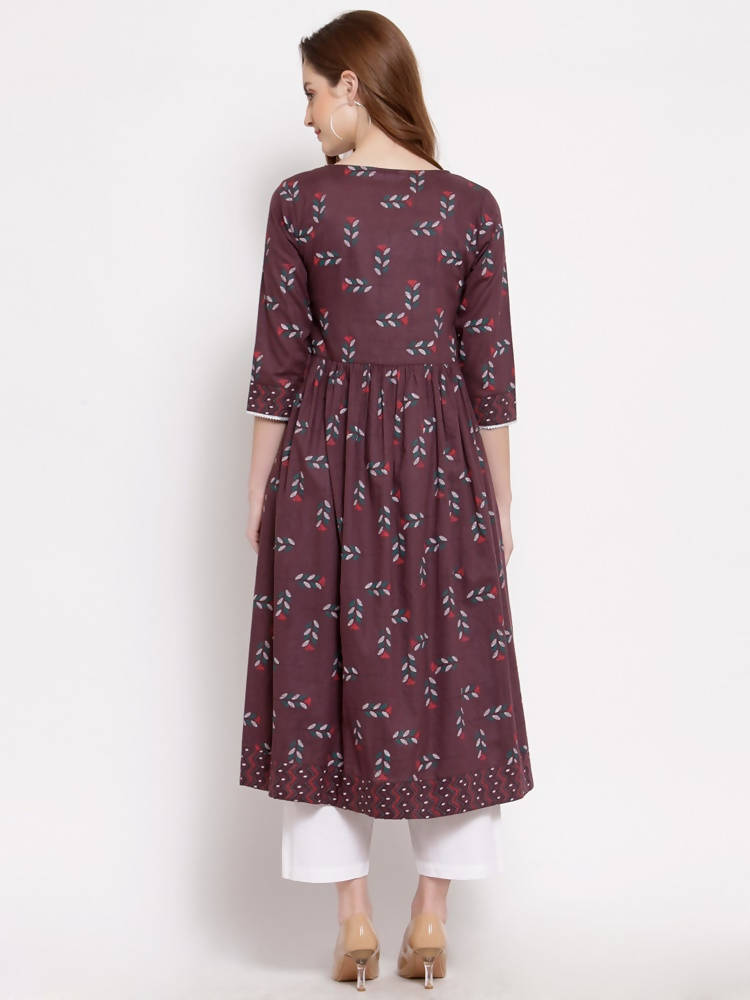 Myshka Women's Wine Cotton 3/4 Sleeve Round Neck Printed Casual Shrug | Grocsy
