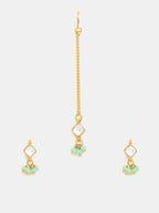 Ruby Raang Set Of Pastel Green Maang Tikka And Earrings | Grocsy