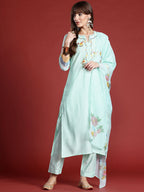 Indo Era Floral Embroidered Thread Work Kurta with Trousers & With Dupatta | Grocsy