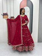 Teeya Creation Womens New Heavy Fox Georgette Fabric With Heavy Embroidery Work Red Kurta Set | Grocsy
