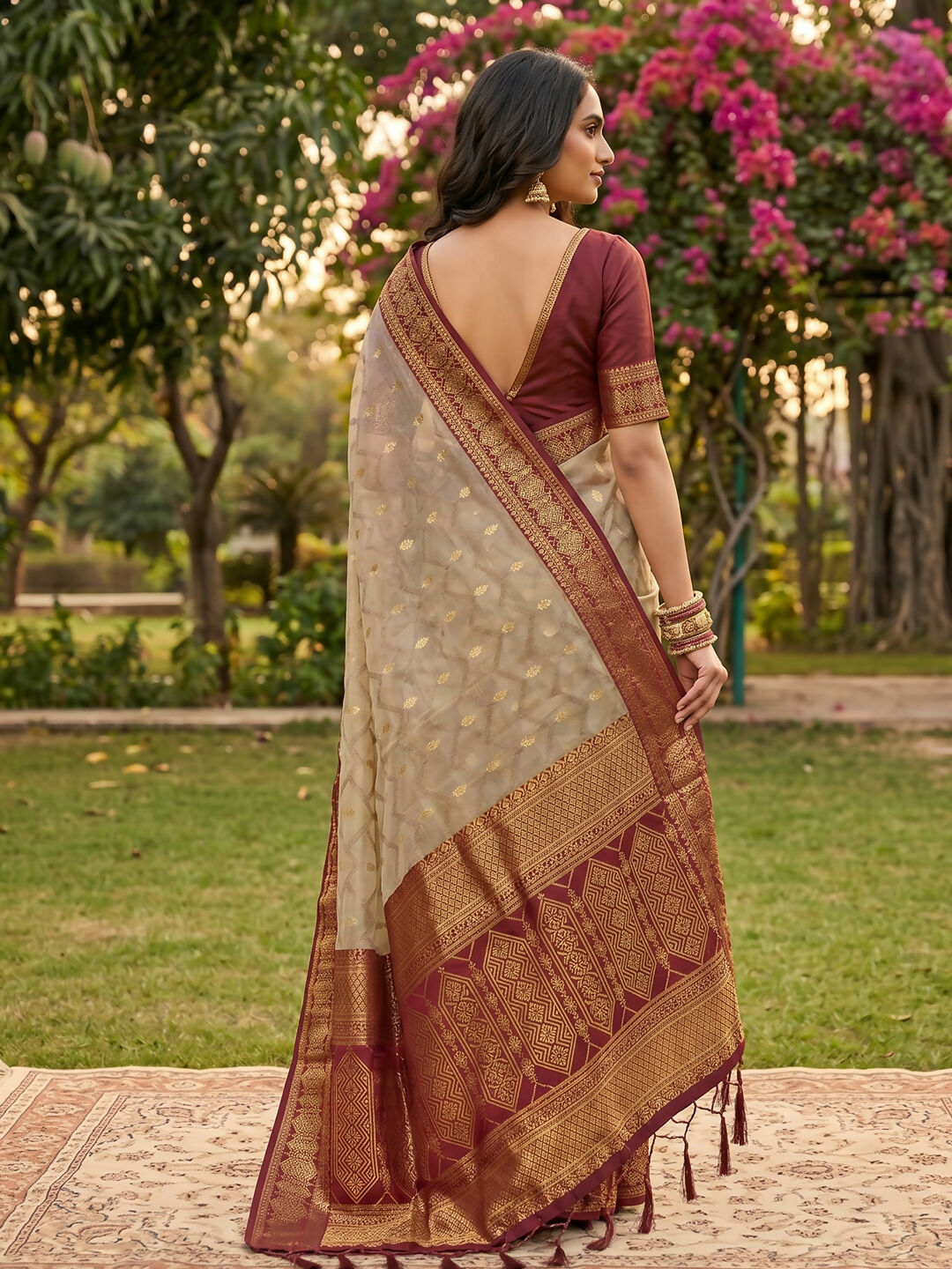 Shree Shyam Fashion Chiku With Red Cotton Saree | Grocsy