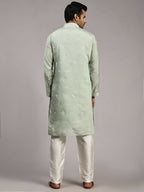 Light Green Silk Designer Embroidery Work Men's Rajwadi Kurta Set - Mahotsav | Grocsy