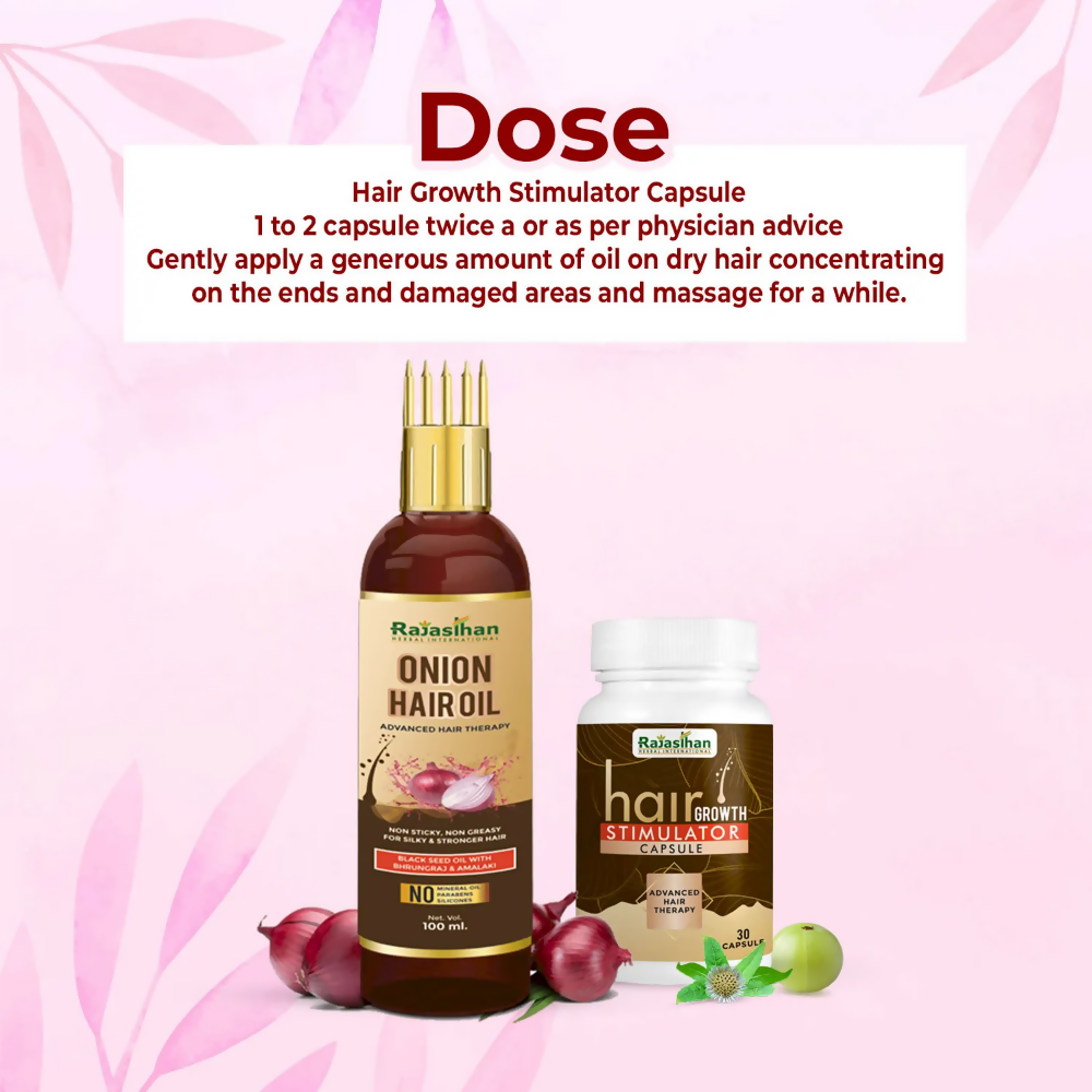 Rajasthan Herbals Onion Hair Oil & Hair Growth Stimulator Capsule Combo | Grocsy