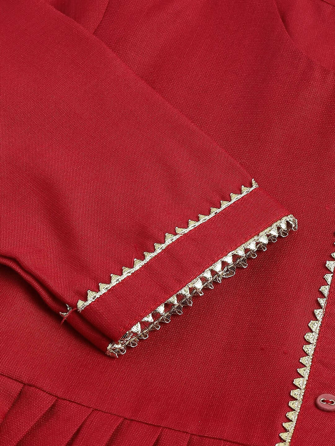 Red Poly Cotton Solid Nayra Cut Kurta - Tirtha | Grocsy